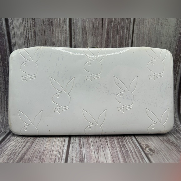 PLAYBOY Vintage Y2K Clutch/ Long Wallet Playboy Bunny White Gold VTG RARE - Picture 3 of 15